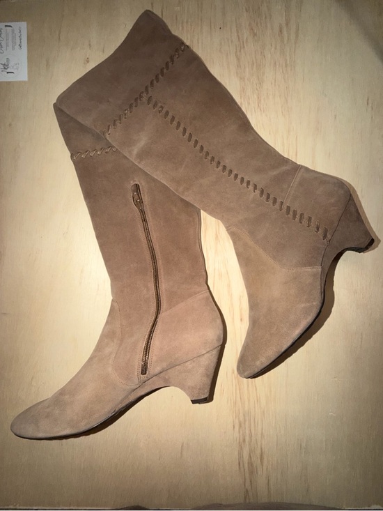 Anne Klein Shoes - Anne Klein Taupe Suede Knee-High Wedge Boots